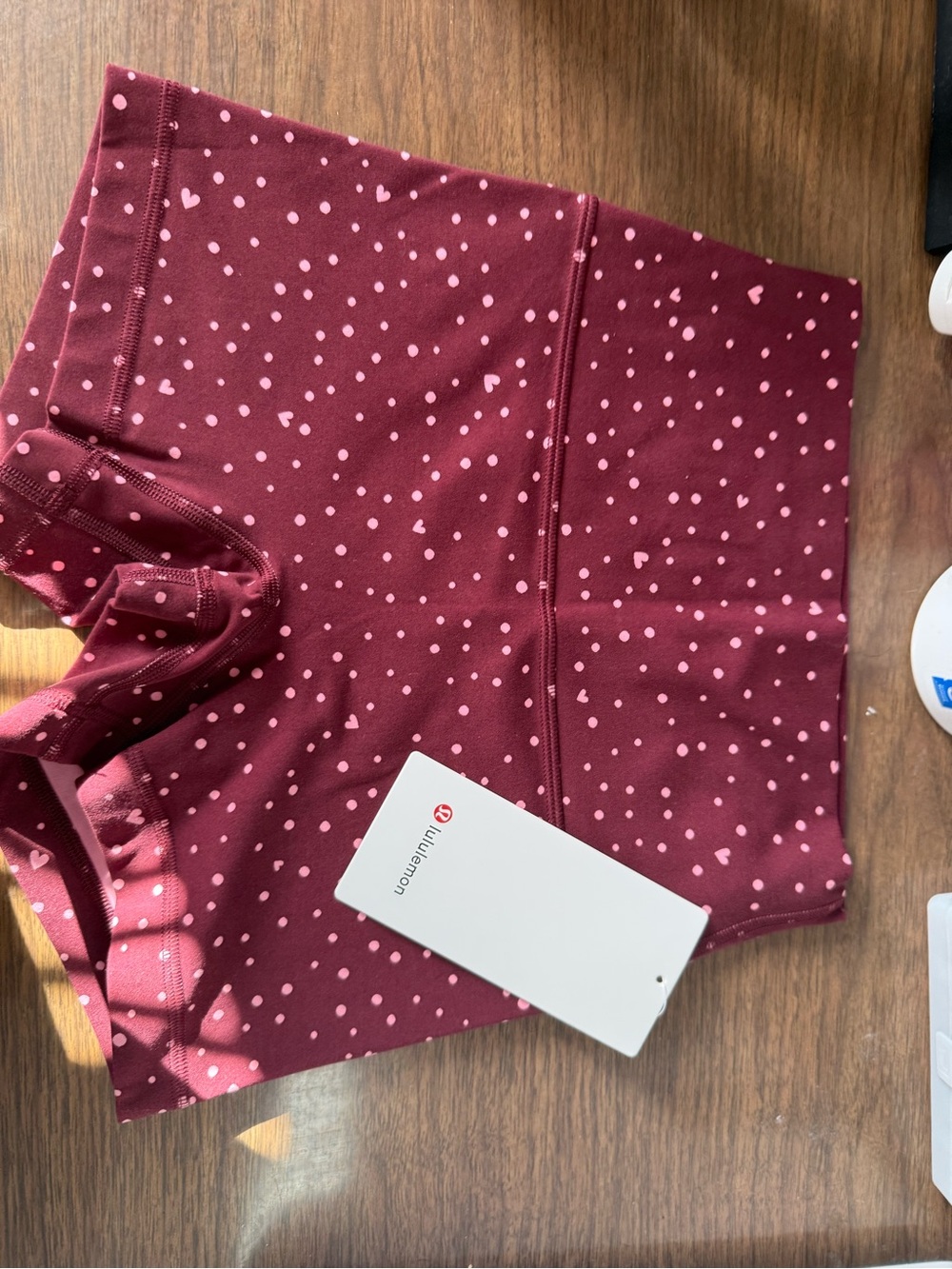 lululemon athletica Girls' Burgundy Leggings with Pink Dot & Heart Print